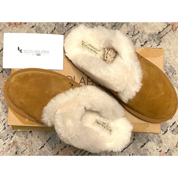UGG Koolaburra Sheepskin Slide Slippers Women's 9 MILO Chestnut Brown Suede Soft - Picture 3 of 13